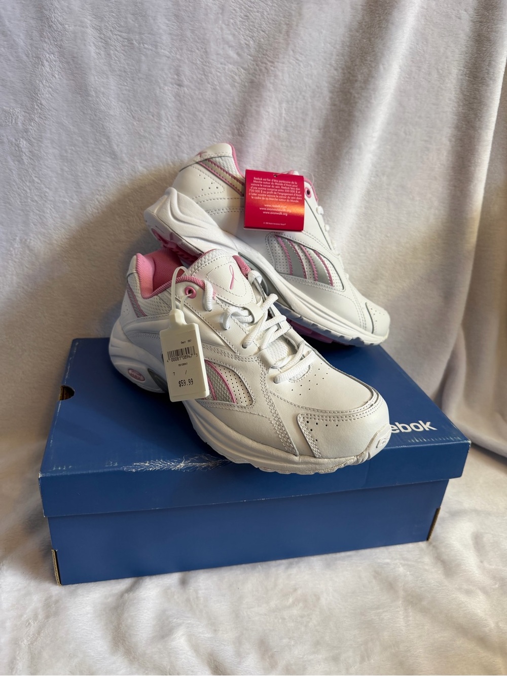 REEBOK Womens 7 DMXMAX Moving Air Cushioning White Pink Walking Shoes Sneakers